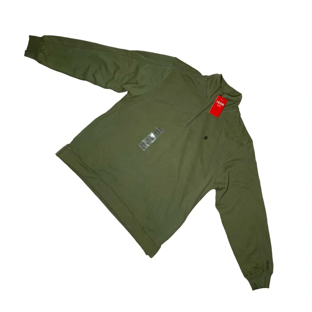 nwt izod luxury sport military green quarter zip up sweater - Picture 1 of 4
